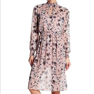 Love, Fire Smocked Mock Neck Floral Dress